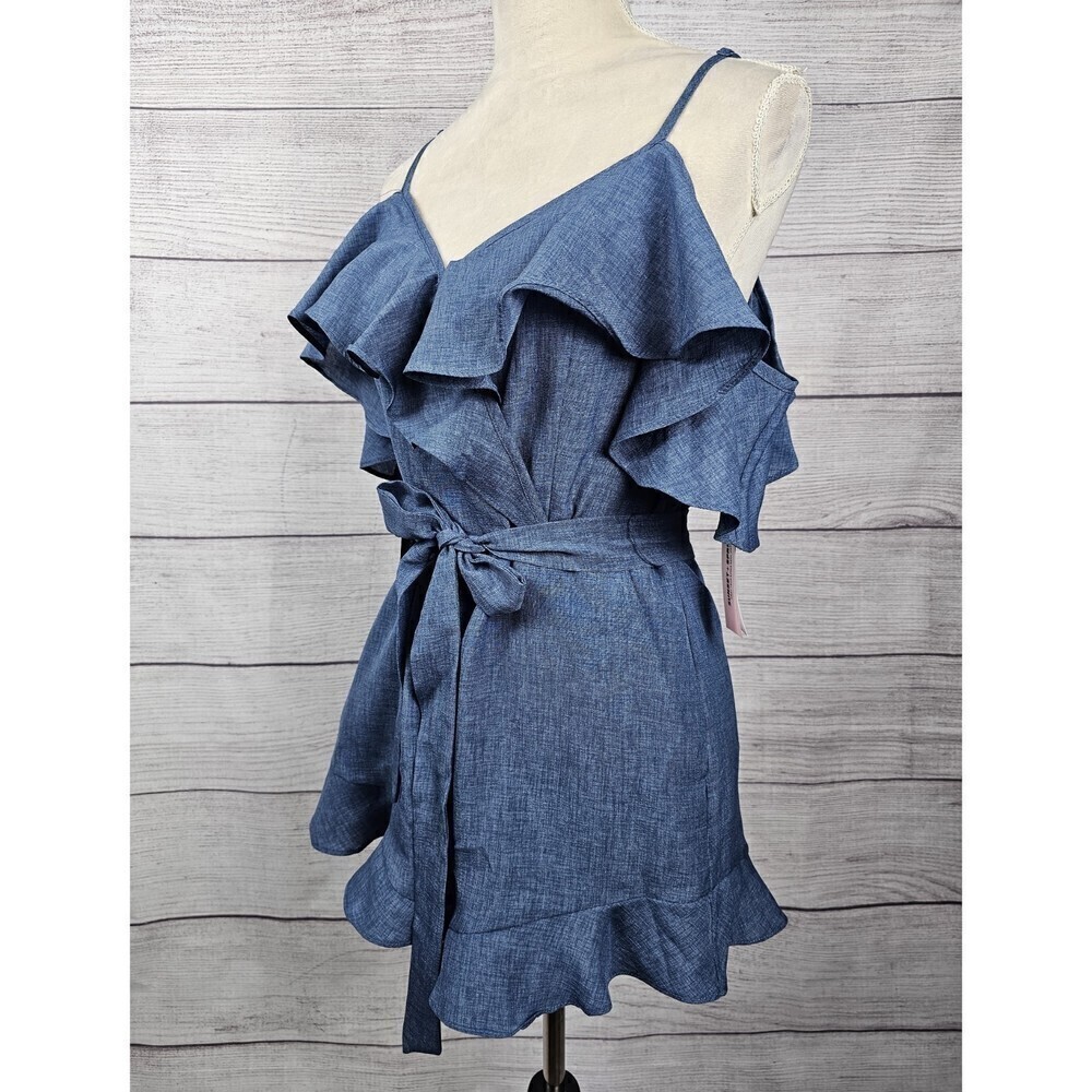 Sunset+Spring Ruffle Off the Shoulder Romper Blue Size Medium - Picture 5 of 8